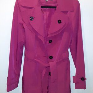 NWOT Anne Klein Hot Pink Mid Length Belted Trench Coat Size M